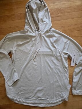 NWT WOMEN DKNY CREAM SOFT STRETCH POLYESTER LOUNGE PULLOVER HOODIE SIZE MEDIUM